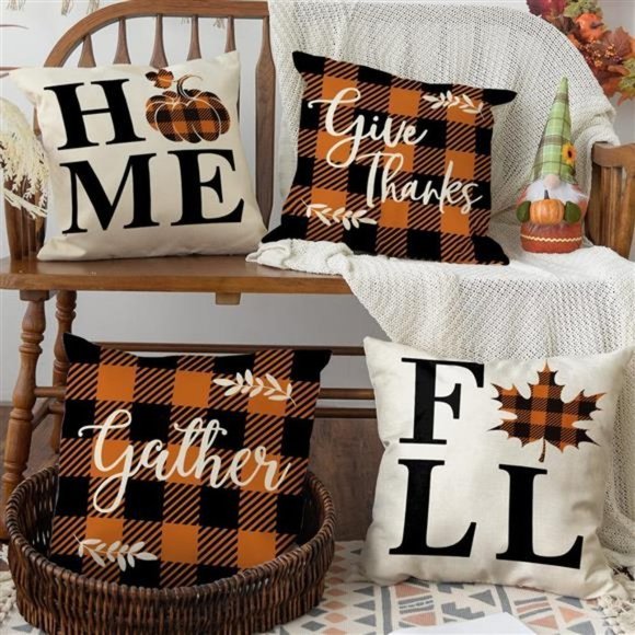 Set of 4 18 x 18 Inch Fall Farmhouse Cushion Case Covers for Sofa Couch - Picture 1 of 6